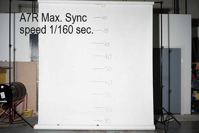 The maximum sync speed of the A7R is 1/160 second. Here you can see that the shutter does not interfere with exposure.