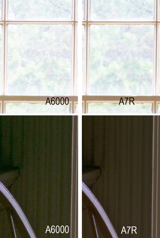 Dynamic range of the A6000 vs the A7R.
